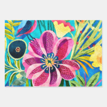 Waterverf Funky Bird Flowers Pattern