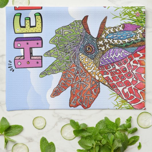 Waterverf Funny Boerderij Hallo Chicken Theedoek (Gevouwen)