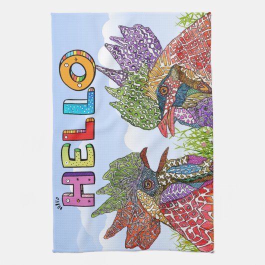 Waterverf Funny Boerderij Hallo Chicken Theedoek (Verticaal)