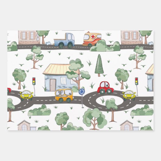 Waterverf Funny Cars Pattern Inpakpapier Vel (Voorkant 2)