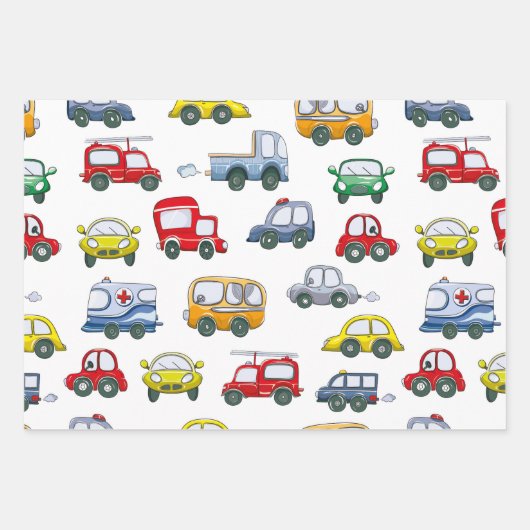 Waterverf Funny Cars Pattern Inpakpapier Vel (Voorkant)
