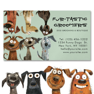Waterverf Funny Dog Groomers Boutique Blue Magnetisch Visitekaartje