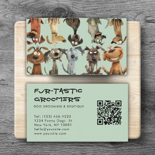 Waterverf Funny Dog Groomers Boutique QR Code Visitekaartje