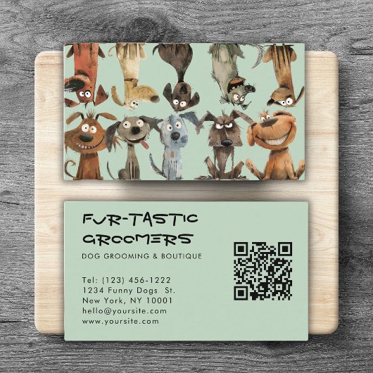 Waterverf Funny Dog Groomers Boutique QR Code Visitekaartje