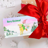 Waterverf Funny Labrador en Gnome Kerstmis Cadeaulabel