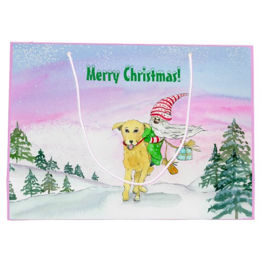 Waterverf Funny Labrador en Gnome Kerstmis Groot Cadeauzakje (Achterkant)