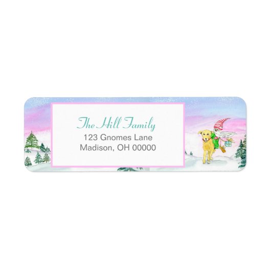 Waterverf Funny Labrador en Gnoom Xmas Etiket (Voorkant)