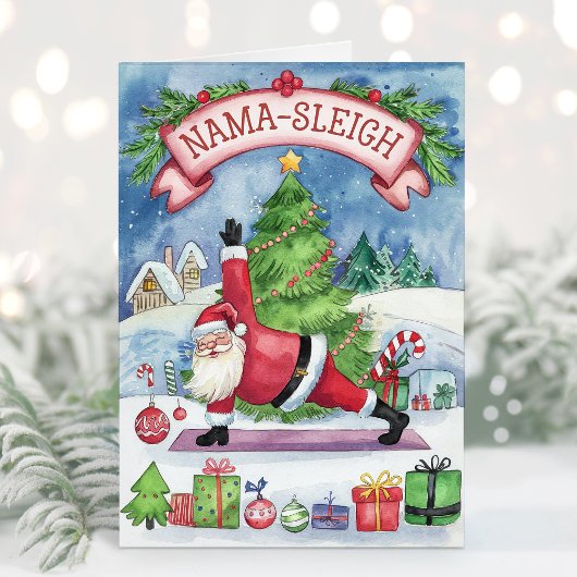 Waterverf Funny Yoga Kerst Kaart