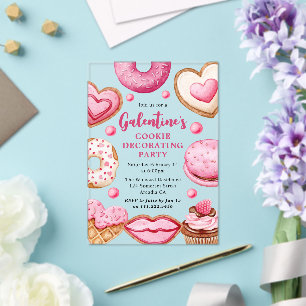 Waterverf Galentine's Feestelijke Cookie Versierin Acryl Uitnodigingen