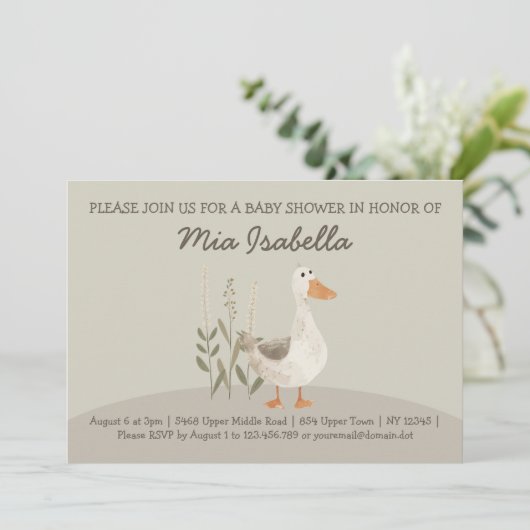 Waterverf Gans Baby shower QR-code Uitnodiging (Staand voorkant)