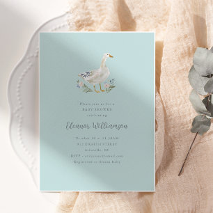 Waterverf Gans Bloemige Mint Whimsische Baby Borre Kaart
