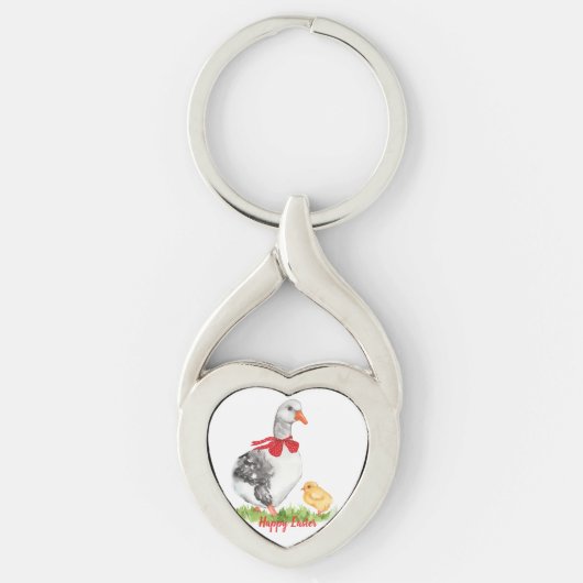 Waterverf Gans & Chick Sleutelhanger (Voorkant)