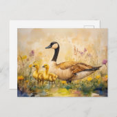 Waterverf Gans en Goslings Spring Briefkaart (Voorkant / Achterkant)