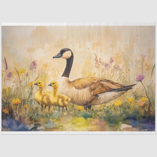 Waterverf Gans en Goslings Spring Decoupage Tissuepapier (Voorkant)