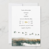 Waterverf Ganzen Kust Twilight Beach bruiloft Kaart (Voorkant)