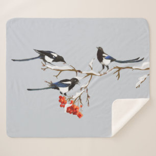 Waterverf Garden Bird Magpies Wildlife Natuur Art Sherpa Deken