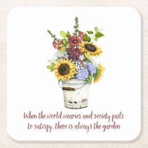 Waterverf Garden Flowers Quote Rustic Farmhouse Vierkante Kartonnen Onderzetter