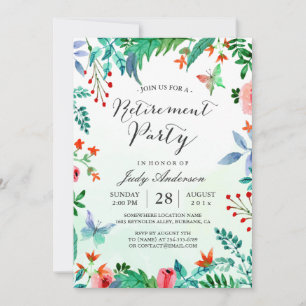 Waterverf Garden Greenery Floral Retirement Party Kaart