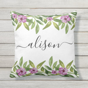 Waterverf garland handgeschreven kalligrafie flora buitenkussen