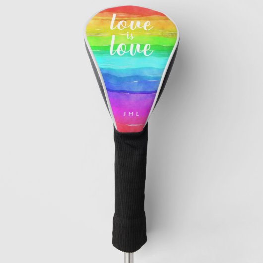 waterverf Gay Pride Rainbow "Love is Love" Golfheadcover (Voorkant)