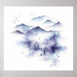 Waterverf gebergte, winterlandschap illustratie poster