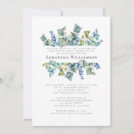 Waterverf gebladerte eerste Heilige Communie uitno Kaart (Voorkant)