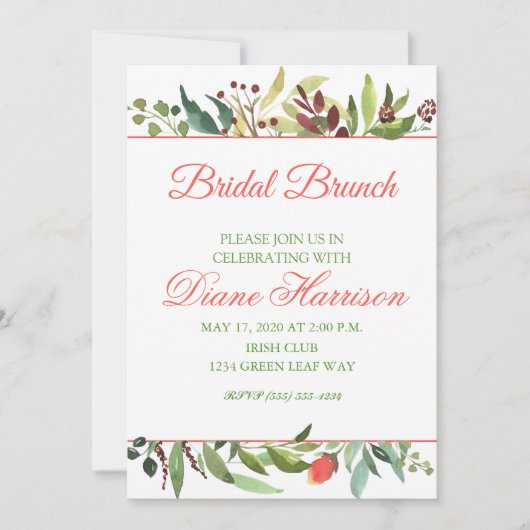 Waterverf gebladerte en Roos grens Kaart (Voorkant)