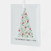 Waterverf gebladerte kerstboom gepersonaliseerd glas ornament (Voorkant links)