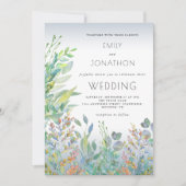 Waterverf gebladerte Zee Glass Dusty Blue Wedding Kaart (Voorkant)