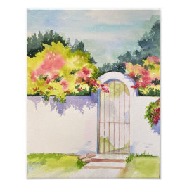 Waterverf gebogen tuin gate print foto afdruk