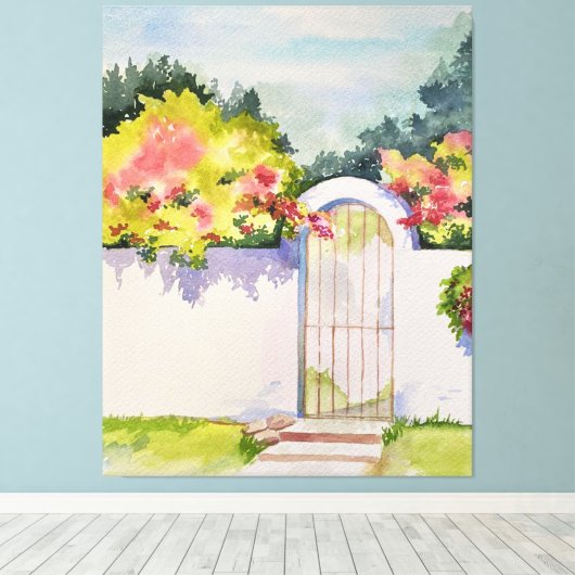 Waterverf gebogen tuinpoort canvas afdruk (Insitu (Houten vloer))