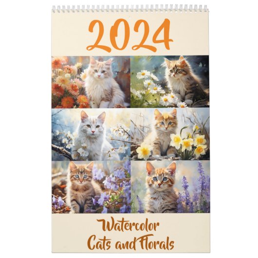Waterverf Geboorte Bloemen Katten Kalender 2024 (Hoes)