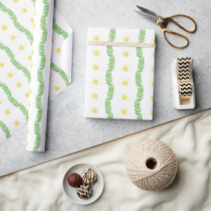 Waterverf Geboorte Kerststerren & Garland Cadeaupapier