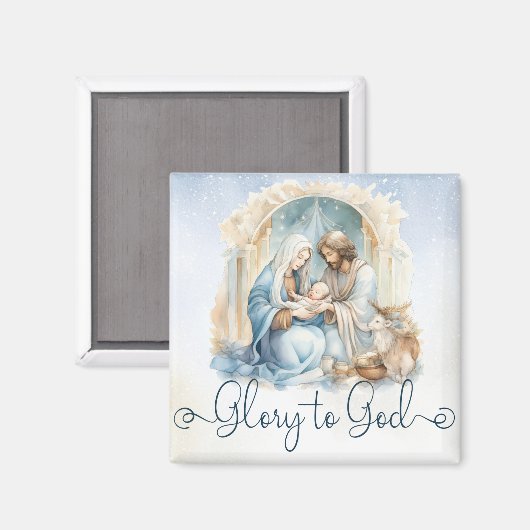 Waterverf Geboorte Scène Glorie aan God Kerstmis Magneet (Voorkant / Achterkant)