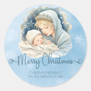 Waterverf Geboorte Scène Religieuze Kerstmis Ronde Sticker