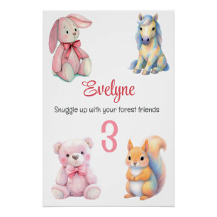 Waterverf Geboorteggevens Bosdieren Vrienden Perfect Poster