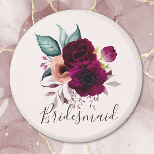 Waterverf Geborduurde Vintage Boho Paarse Bloemen Magneet