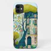 Waterverf Gebouw Brownstone Walkup Tree Balkon Case-Mate iPhone Case (Achterkant)