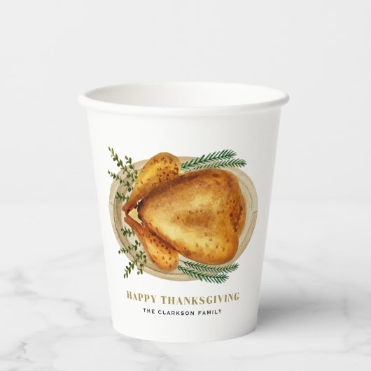 Waterverf gebrande kalkoen Happy Thanksgiving Papieren Bekers (Voorkant)
