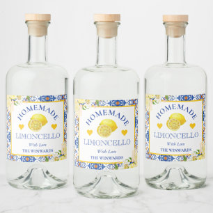 Waterverf Geel & Blauw Thuisgemaakte Limoncello Likeurfles Etiket