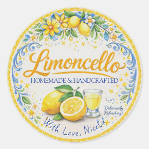 Waterverf Geel & Blauw Thuisgemaakte Limoncello Ronde Sticker