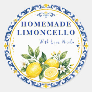 Waterverf Geel & Blauw Thuisgemaakte Limoncello Ronde Sticker