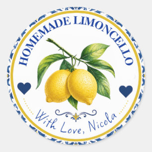 Waterverf Geel & Blauw Thuisgemaakte Limoncello Ronde Sticker