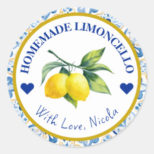 Waterverf Geel & Blauw Thuisgemaakte Limoncello Ronde Sticker