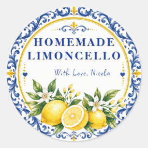 Waterverf Geel & Blauw Thuisgemaakte Limoncello Ronde Sticker