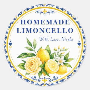 Waterverf Geel & Blauw Thuisgemaakte Limoncello Ronde Sticker