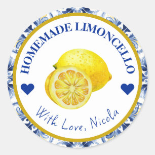 Waterverf Geel & Blauw Thuisgemaakte Limoncello Ronde Sticker