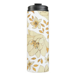  Waterverf geel bruin bloemmotief Thermosbeker