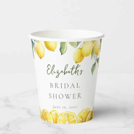 Waterverf Geel Citroen Bruidsdouche Papieren Bekers (Voorkant)