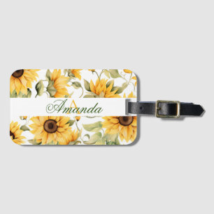 Waterverf geel Diverse zonnebloemen monogram Bagagelabel
